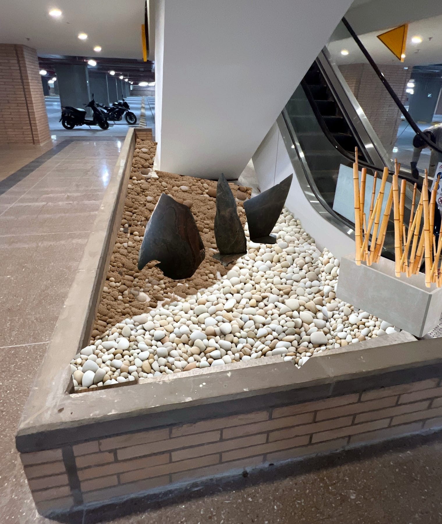Jardinera de escaleras con piedra blanca